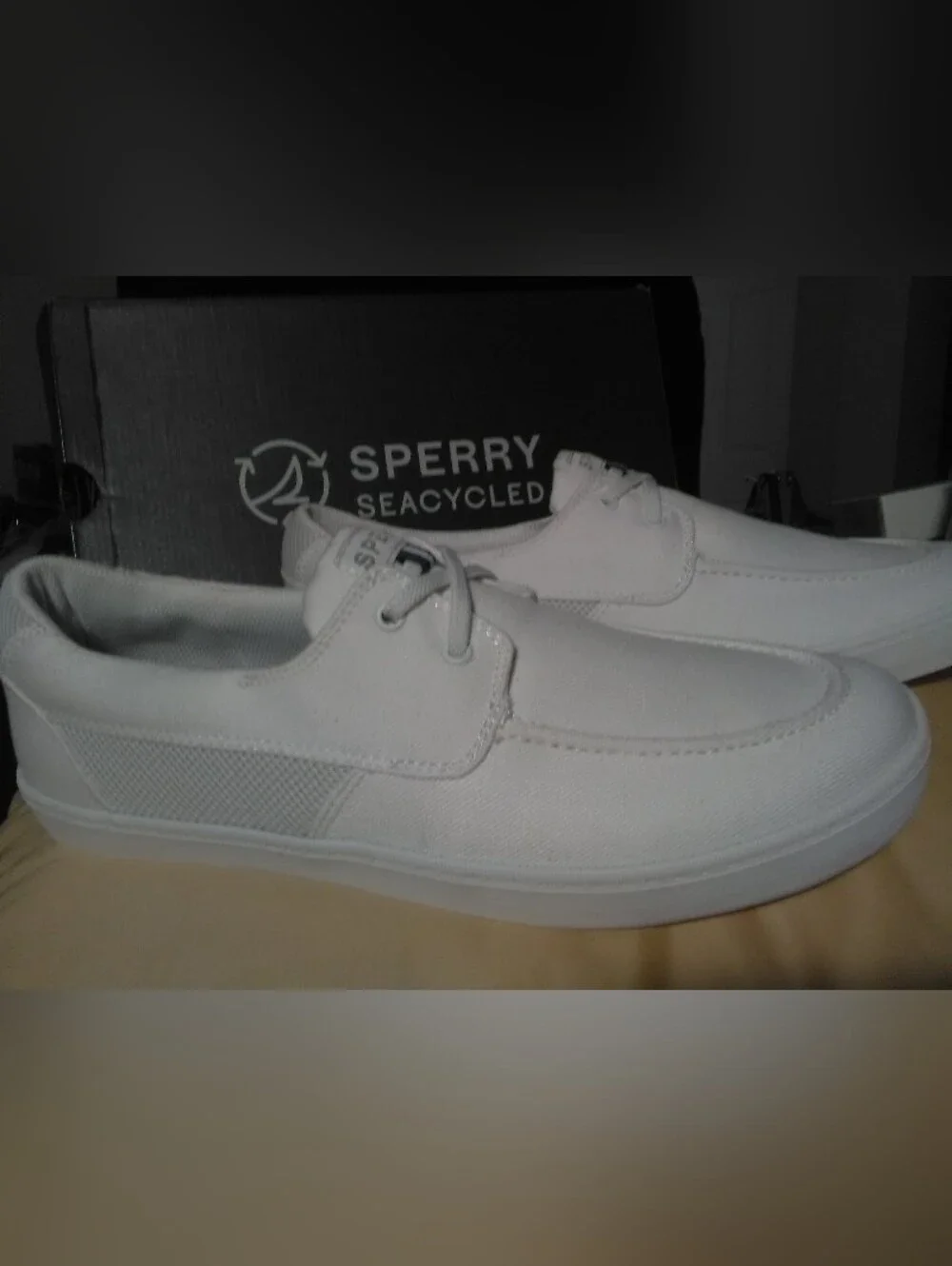 NIB Sperry Men’s White Canvas Boat Shoes SZ. 11.5W MEMORY FOAM